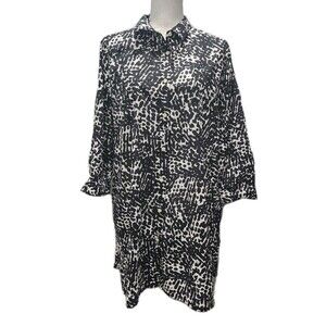 Lands End Abstract Black White Print Light Weight Cotton Shirt Dress Sizes M/P